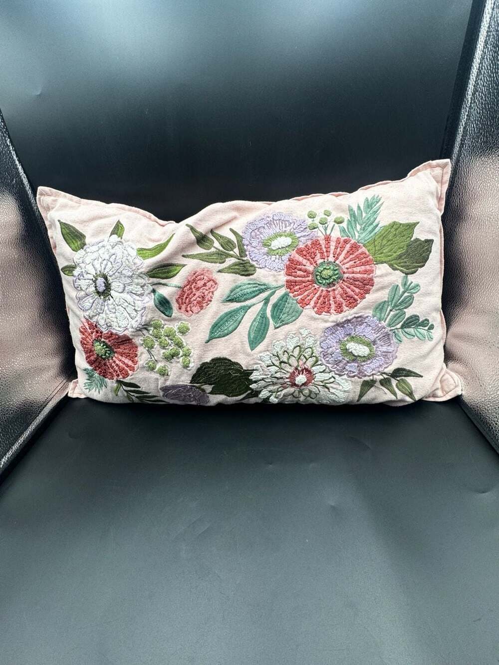 Rifle Paper Co. x Loloi Vintage Garden Embroidered Lumbar Pillow Pink 12x20